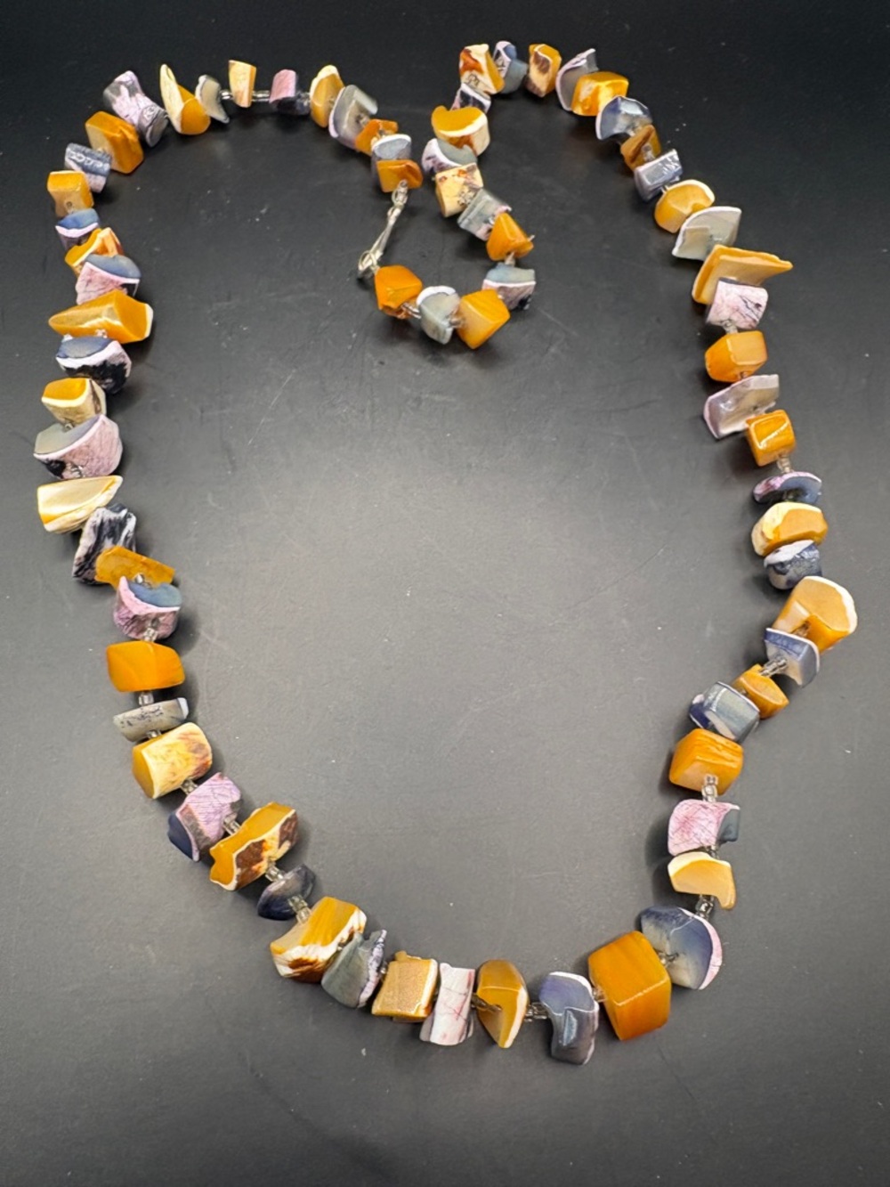 Vintage Multicolor Chunky Agate Raw Chips Necklace 28"